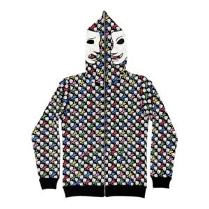 1st All Over Print Glow-in-the-Dark White Leather Mask Hoodie