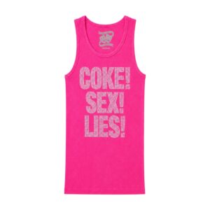 Pink Coke Sex Lies Rhinestone Tank Top